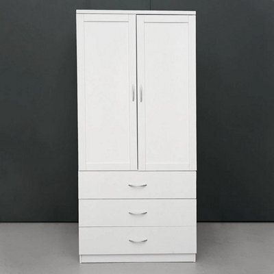 Tall Wooden 2 Door Wardrobe With 3 Drawers Bedroom Storage Furniture - image 1