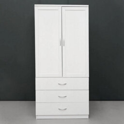Tall Wooden 2 Door Wardrobe With 3 Drawers Bedroom Storage Furniture - thumbnail 1