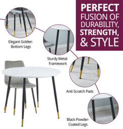 Hallowood Furniture Finley Round Dining Table (Tab101) In White Marble Finish With 4 Chairs (Cha201-Sgy) - thumbnail 2