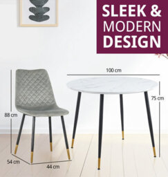 Hallowood Furniture Finley Round Dining Table (Tab101) In White Marble Finish With 4 Chairs (Cha201-Sgy) - thumbnail 3