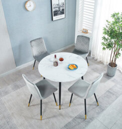 Hallowood Furniture Finley Round Dining Table (Tab101) In White Marble Finish With 4 Chairs (Cha201-Sgy) - thumbnail 1