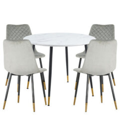 Hallowood Furniture Finley Round Dining Table (Tab101) In White Marble Finish With 4 Chairs (Cha201-Sgy) - thumbnail 8