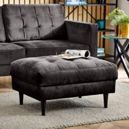 Furniturebox Uk Jenna Dark Grey Velvet Footstool - thumbnail 1