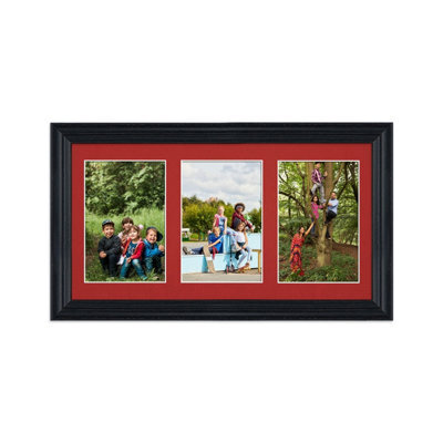 AK Frames 40X20Cm Black Classic Multi Photo Frame With Crimson Mount - Holds 3 Apertures (3X) 6X4 Photos - image 1