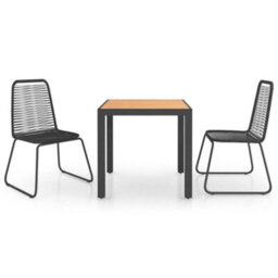 Berkfield 3 Piece Garden Dining Set Pvc Rattan Black And Brown - thumbnail 2