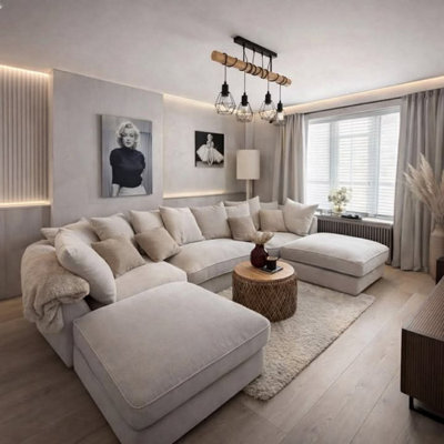 Home & Love Luxury Bishop U Shape Cinema Sofa Scatterback Corner Sofa - Pearl Cream - image 1
