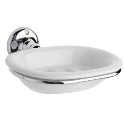 Homestylestore Chrome Wall Mounted White Ceramic Soap Dish And Holder - image 1