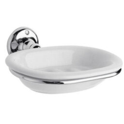Homestylestore Chrome Wall Mounted White Ceramic Soap Dish And Holder - thumbnail 1