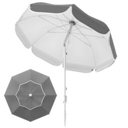 Outsunny Beach Umbrella, Adjustable Height & Tilt Portable Parasol, Grey - thumbnail 2