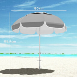Outsunny Beach Umbrella, Adjustable Height & Tilt Portable Parasol, Grey - thumbnail 3