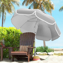 Outsunny Beach Umbrella, Adjustable Height & Tilt Portable Parasol, Grey - thumbnail 9
