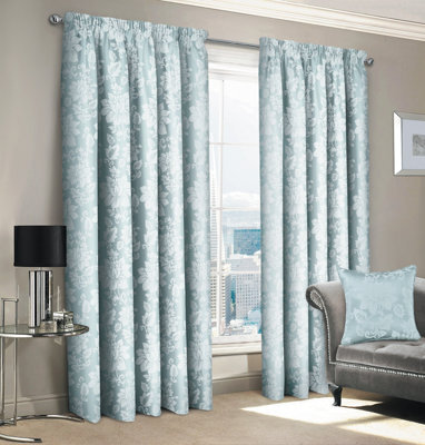 Intimates Elegant Floral Jacquard Curtains - Header Tape Top, Durable, Easy-Care, Machine Washable,understated Elegance - Silver