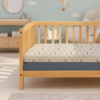 MHG Living 100% Cotton Jersey Fitted Cot Sheet - Soft And Breathable Baby Bedding - Denim Blue & Animal Print - Fits 120X60Cm - image 1