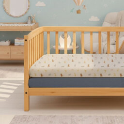 MHG Living 100% Cotton Jersey Fitted Cot Sheet - Soft And Breathable Baby Bedding - Denim Blue & Animal Print - Fits 120X60Cm - thumbnail 1