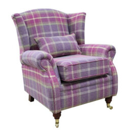 Wing Chair Original Fireside High Back Armchair P And S Balmoral Amethyst Check Real Fabric - thumbnail 1