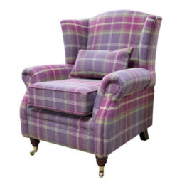 Wing Chair Original Fireside High Back Armchair P And S Balmoral Amethyst Check Real Fabric - thumbnail 3