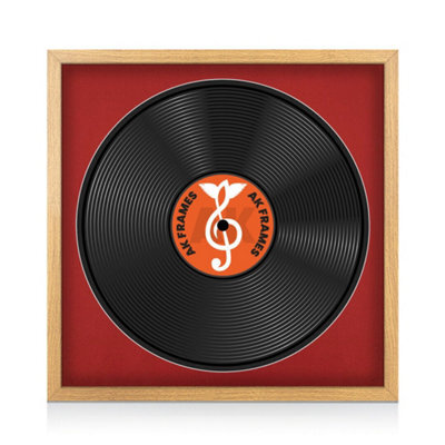 "16X16"" Oak Sleek Vinyl Record Frame With Crimson Mount For 12 Inch Lp Disc - Ak Frames" - image 1