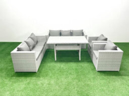 Fimous Rattan Garden Furniture Set Outdoor 8 Seater Patio Dinin G Sofa Sets Dining Table 2 Chairs Light Grey - thumbnail 2