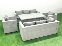 Fimous Rattan Garden Furniture Set Outdoor 8 Seater Patio Dinin G Sofa Sets Dining Table 2 Chairs Light Grey - thumbnail 1