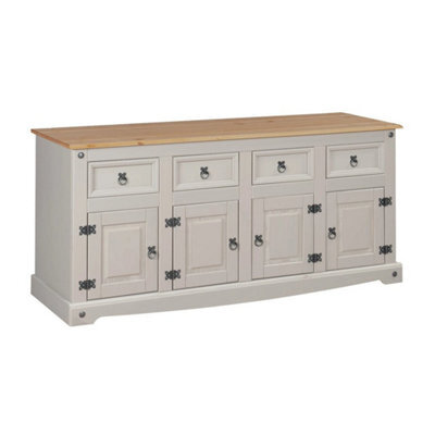 Grey Sideboard 4 Door 4 Drawer Large Painted Pine Solid Wooden Dresser - image 1