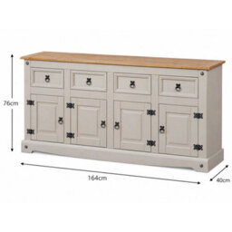 Grey Sideboard 4 Door 4 Drawer Large Painted Pine Solid Wooden Dresser - thumbnail 2