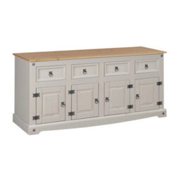 Grey Sideboard 4 Door 4 Drawer Large Painted Pine Solid Wooden Dresser - thumbnail 1