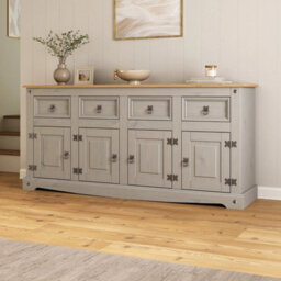 Grey Sideboard 4 Door 4 Drawer Large Painted Pine Solid Wooden Dresser - thumbnail 4