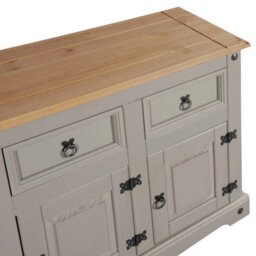 Grey Sideboard 4 Door 4 Drawer Large Painted Pine Solid Wooden Dresser - thumbnail 5