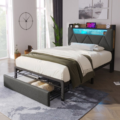 Single Linen Storage Bed With Led, Usb-C, Headboard & Drawers - image 1