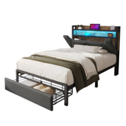 Single Linen Storage Bed With Led, Usb-C, Headboard & Drawers - thumbnail 6