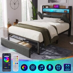Single Linen Storage Bed With Led, Usb-C, Headboard & Drawers - thumbnail 3
