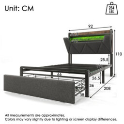 Single Linen Storage Bed With Led, Usb-C, Headboard & Drawers - thumbnail 2