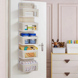 Living And Home 5 Pockets Beige Foldable Door Hanging Storage Non Woven Fabric Wall Mount Organizer With Metal Hook - thumbnail 1