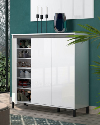 FurniComp LTD Furnicomp Cancun 3 Door 138Cm White Gloss And Anthracite Highboard/tall Sideboard - image 1