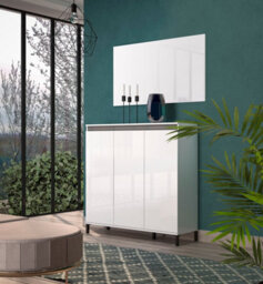 FurniComp LTD Furnicomp Cancun 3 Door 138Cm White Gloss And Anthracite Highboard/tall Sideboard - thumbnail 7