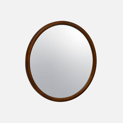 60Cm Round Pine Wooden Mirror Walnut - Sweeek - image 1