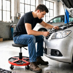Homcom 135 Kg Rolling Mechanic Stool With 40-52 Cm Adjustable Height, Black - thumbnail 9