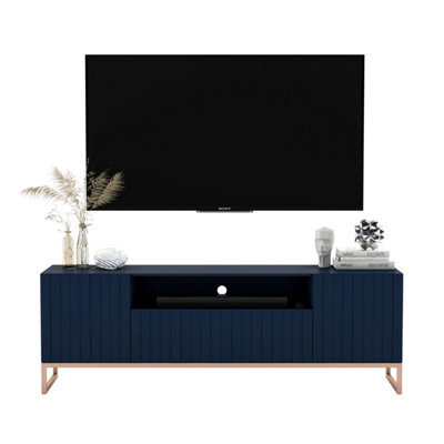 Heze Furniture Elpis Glamour Tv Sideboard 168Cm Push-To-Open Cabinet - Navy Matt / Copper Frame - image 1