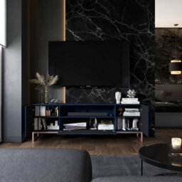 Heze Furniture Elpis Glamour Tv Sideboard 168Cm Push-To-Open Cabinet - Navy Matt / Copper Frame - thumbnail 2