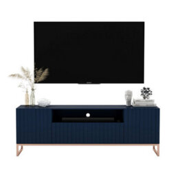 Heze Furniture Elpis Glamour Tv Sideboard 168Cm Push-To-Open Cabinet - Navy Matt / Copper Frame