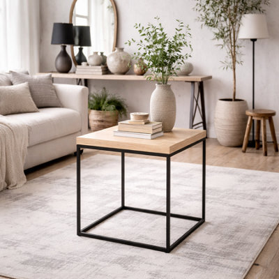 Wyld Haus Hazelmere Travertine Coffee Table Black Metal Legs - image 1