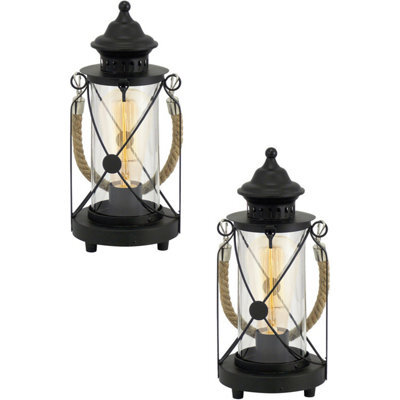 Elegant 2 Pack Black Steel Table Lamps With Glass Lantern Shades - image 1