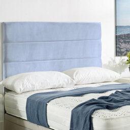 "Urban Textures - Siera Plush Velvet Upholstered Horizontal Lined Divan Bed Headboard 20"" - Sky"