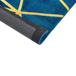 Beliani Modern Glam Blue Area Rug With Gold Geometric Grid, Handloomed Viscose-Cotton 80 X 150 Cm - thumbnail 5