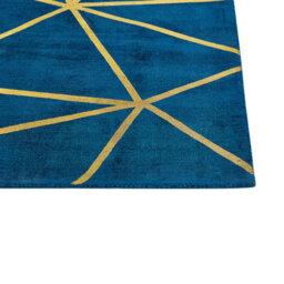 Beliani Modern Glam Blue Area Rug With Gold Geometric Grid, Handloomed Viscose-Cotton 80 X 150 Cm - thumbnail 3