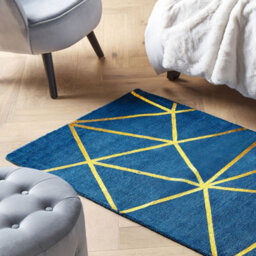 Beliani Modern Glam Blue Area Rug With Gold Geometric Grid, Handloomed Viscose-Cotton 80 X 150 Cm - thumbnail 2