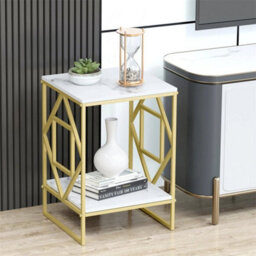 White & Gold Modern Marble Coffee Table  Side Table - thumbnail 3
