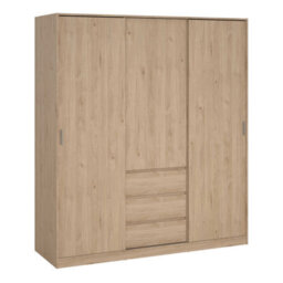Wyld Haus Budapest 3-Door Sliding Wardrobe In Natural Oak Effect With 3 Drawers - thumbnail 3