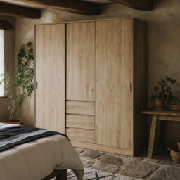 Wyld Haus Budapest 3-Door Sliding Wardrobe In Natural Oak Effect With 3 Drawers - thumbnail 2