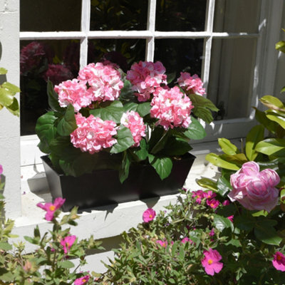 Greenbrokers Artificial Pink Hydrangea Flower In Black Tin Window Box (45Cm) - image 1